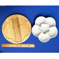 Ensemble de service d'apéritifs et d'assaisonnements en bambou naturel 2026, 5 plats avec 1 plateau de service rotatif (Lazy Susan)