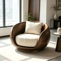 Fauteuil œuf de luxe en bois massif courbé avec coussin en cuir, fauteuil de loisirs design pour villa, hôtel, hall d'entrée