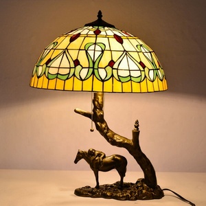 LongHuiJing Tiffany <b>Style</b> Double <b>Head</b> Coffee Table Lamp with 20" Diameter Heart Pattern Stained Glass Lampshade - Product Image 3