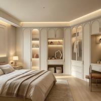 Armoire sur mesure de style crème français avec coiffeuse monobloc, facile à assembler, gain de place, autoportante pour chambre à coucher