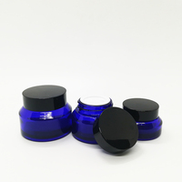 Usine ODM RUIPACK OEM, fabrication sur mesure, pot en verre vide pour crème cosmétique, couleur bleue, 15 ml, 30 ml, 50 ml, 100 ml, pot en verre à épaule inclinée avec couvercle à vis