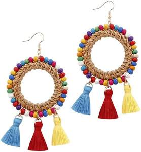 Pendientes de gota de borla de cuentas bohemias étnicas, ropa de fiesta de declaración hecha a mano para mujer, regalo de precio al por mayor a la moda - Product Image 3