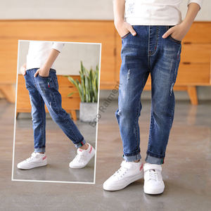 Pantalons en jean pour enfants décontractés et fins de haute qualité, personnalisés, en coton extensible, respirants, à séchage rapide, coupe droite, vêtements pour garçons - Product Image 2