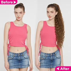 Julianna all'ingrosso 28 pollici per parrucchino coda di cavallo con Clip di coda di cavallo estensioni Yaki In fibra sintetica coulisse coda di cavallo - Product Image 4