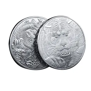 Novedad 2024 Double Side Embossed Dragon Tiger Shape Gold Silver Metal Award Medallion Coins Engraving Logo Souvenir Custom Coin