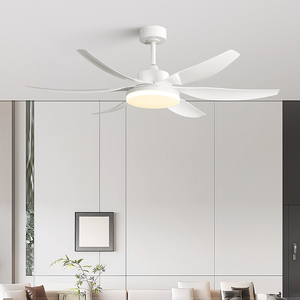Lámpara de Techo Nórdica de Madera de 54 Pulgadas con 6 Aspas Rectas, Nueva, con LED, para Sala de Estar, Comedor Interior, con Ventilador - Product Image 1
