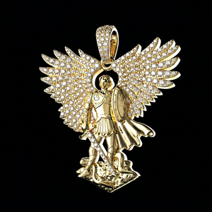 Colgante Personalizado Estilo Hip Hop San Miguel con Diamantes Cultivados en Laboratorio, Plata 925 Chapada en Oro, Joyería de Lujo para Mujer, Corte Brillante IGI - Product Image 1