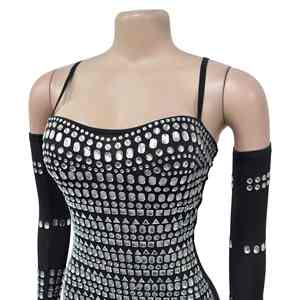 Vestido Corto de Lujo con Bordado de Marca Famosa, Diseño de Diamantes, para Fiesta, Club, Moda Femenina, Sexy, con Cinturón y Guantes - Product Image 5