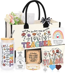 Teacher Appreciation <b>Gift</b> <b>Set</b> Canvas Tote Bag Journal <b>Candle</b> Bracelet Keychain Holiday Office <b>Gift</b> - Product Image 1