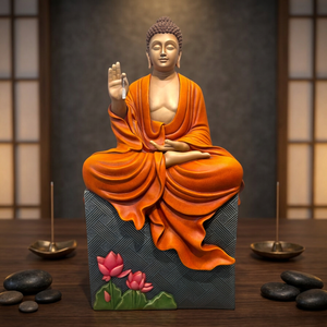Estatua de Buda Sentado de Resina Hecha a Mano, Estilo Art Deco |   Figura Decorativa de Buda Meditando en Loto para el Hogar, Oficina y Decoración Espiritual - Product Image 1