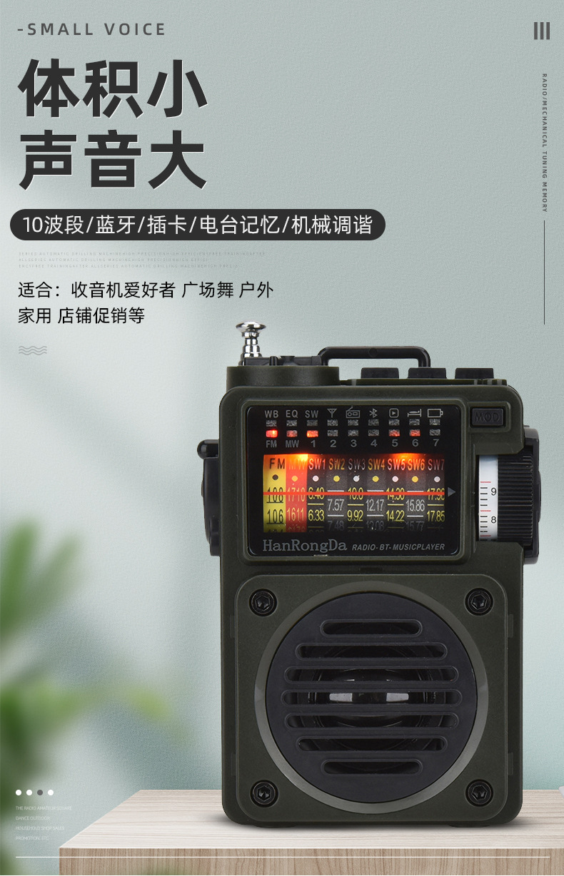 HRD700 Portable FM Medium Wave Short Wave WB Charging  TF Card Playing Outdoor Radio