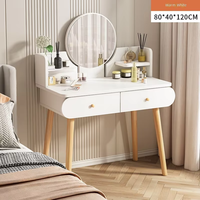 Table de maquillage moderne minimaliste de luxe léger en bois de hêtre et aluminium avec rangement intégré et miroir éclairé pour chambre à coucher