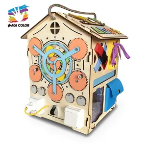 Hot sale kids living ability training toy house shape wooden activity box W12D318