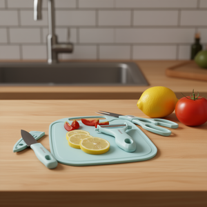 Juego de Cuchillos Myrva con Tabla, 4 Piezas, Hoja de Aluminio, Mango de Plástico, Borde Dentado, Ambidiestro, Utensilios de Cocina - Product Image 2