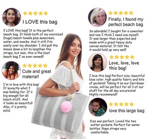 <b>Large</b> Canvas Shoulder <b>Bag</b> - <b>Beach</b> Tote With Cotton Rope Handles and Cute Pompom - Product Image 2