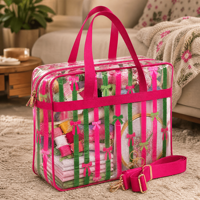 Sac de rangement transparent en PVC pour points de croix, grands sacs à main avec poignées tissées, idéal pour la couture, le crochet et la broderie, cadeau pour femme