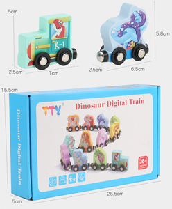 Juego de tren de dinosaurios magnético de madera, juguete de aprendizaje de números, mini tren educativo Montessori para niños pequeños - Product Image 4