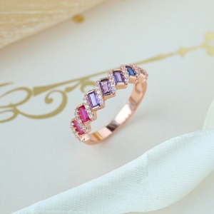 แหวนเงินแท้ 925 ประดับเพชร CZ ทรงบาแกตต์ ทรงกลม หลายเม็ด ระดับ AAA สีรุ้ง สำหรับผู้หญิง - Product Image 1