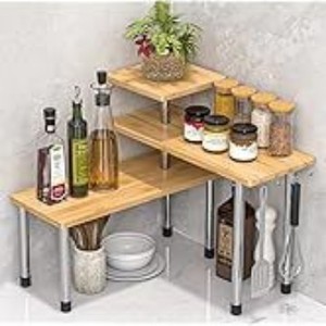 Iron Wood Spice Rack Corner <b>Kitchen</b> Shelf <b>Storage</b> <b>Unit</b> Durable Standing Type Rectangle Shape Household Kitchenware Organizer - Product Image 4