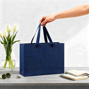 Elegant Black Boutique Paper Bag With <b>Ribbon</b> for Jewelry Packaging Custom Specialty Paper <b>Gift</b> Bag Wholesale Shopping Bag - Product Image 6