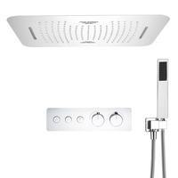 Robinet de douche thermostatique chromé, mitigeur de douche encastré au plafond, pluie et cascade, pommeau de douche LED musical 23*15 pouces