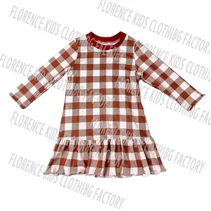 Robes jupe en bambou pour filles DH OEM vestido de las ninas formel imprimé à carreaux à manches longues pour tout-petits enfants