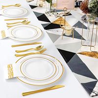 Assiettes de Fête Jetables en Plastique de 7,5 et 10,25 Pouces avec Bord Doré Premium pour Mariages