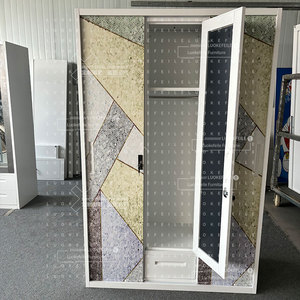 Desain Modern rumah kamar tidur penyimpanan kain lemari Almirah besi laci logam cermin kustom dicetak geser baja lemari 3 pintu - Product Image 4