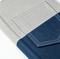 Carnet A5 à couverture rigide en tissu denim bicolore avec pochette avant, ligné, 100 feuilles, logo personnalisé pour le bureau, cadeau d'affaires