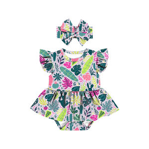 LT-469-YXW Al por mayor Pelele de verano con volantes y estampado floral para bebé, Pelele de seda para bebé con volantes, Fabricado en Yiwu - Product Image 4