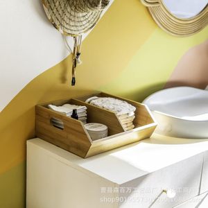 <b>Wooden</b> Desktop <b>Storage</b> Box Rectangular Open Top With Compartments For Kitchen Bathroom Organizer - Product Image 1