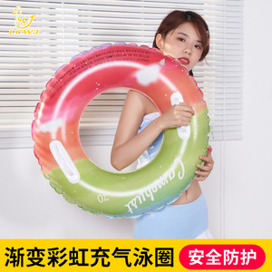 Bouée de natation gonflable Lcwj 70 cm, design dégradé arc-en-ciel pour adultes, utilisation en piscine et parc aquatique - Product Image 5