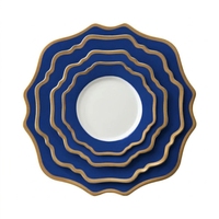 Service de table en céramique à motif tournesol, bordure bleue et dorée, style occidental, logo personnalisé, vaisselle décorative pour hôtel, vente en gros