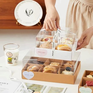 XJH 4 Rejilla Caja de pastel blanco <span class=keywords><strong>Postre</strong></span> 6 Rejilla Cajas de pastel Kraft con tapa transparente Caja de regalo para fiesta Boda - Product Image 2