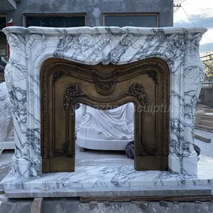 Home Decoration Stone Carving White Marble Fireplace Mantel Fireplace Surround for Sale