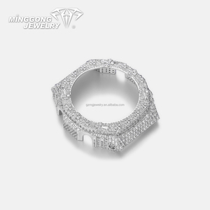 Reloj Minggong Mixed Cross Iced Moissanite Case CCSW020M-MC con bisel con incrustaciones de moissanita VVS, joyería clásica de plata 925, 25g, 44.4x49.3mm - Product Image 5