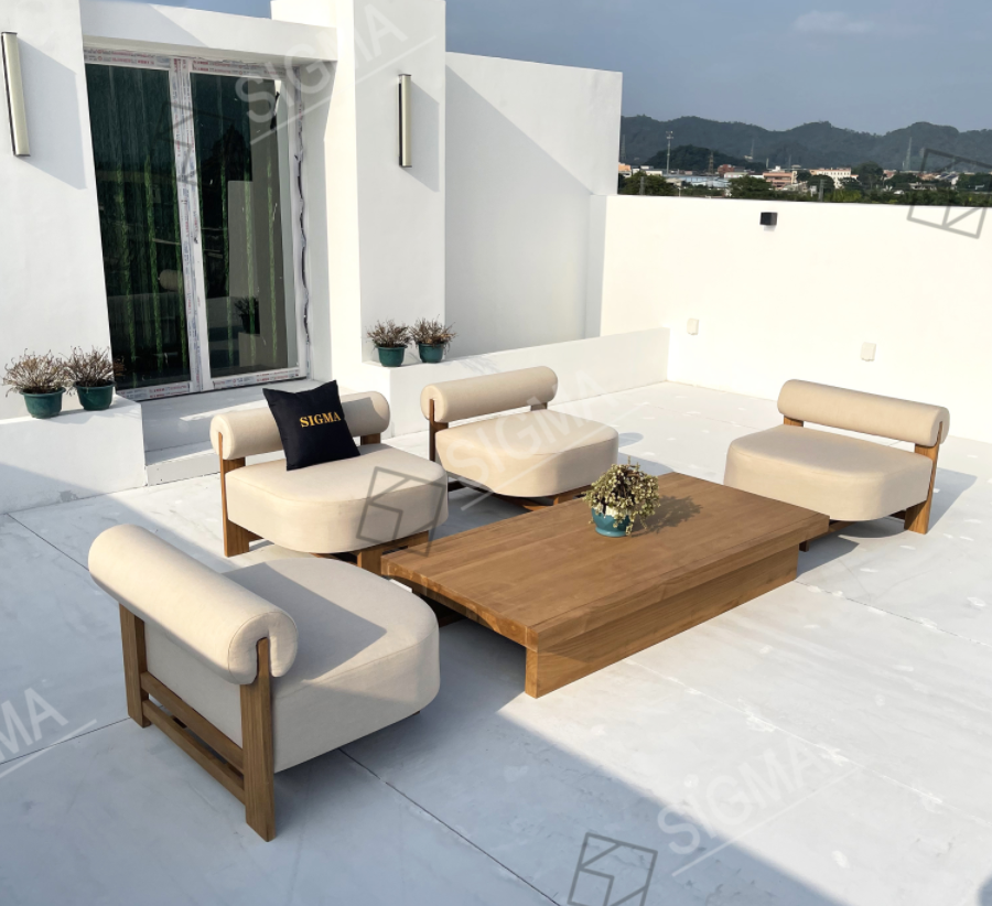 Outdoor Furniture Set Garden Sofa Set Teak Wood Lounge Chair Luxury Dining Table Chaise Wood Furniture Luxury Sofas Set