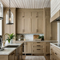 Meuble de cuisine modulaire de luxe moderne en chêne massif blanc, style Shaker fin, avec charnières en acier inoxydable et évier en marbre, prêt à assembler (RTA)