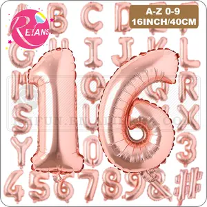 16 인치 로즈 골드 DIY A-Z 0-9 옵션 편지 번호 이름 호일 풍선 편지 생일 웨딩 파티 장식 헬륨 풍선