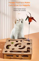 Boîte de puzzle de friandises pour chat élégant en bois avec 2 boules pour chat jouer à un jeu interactif entre les personnes et le chat de compagnie