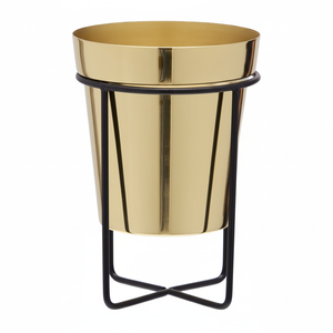 Macetas de flores de Metal mediano con soporte negro para decoración de jardín al aire libre, esquema de Color dorado y negro, precio bajo - Product Image 1