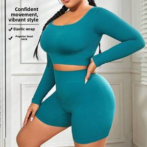 Ropa Deportiva de Dos Piezas sin Costuras de Cintura Alta para Mujer, Estilo Europeo Americano, Leggings de Yoga sin Costuras, Leggings de Yoga de Talla Grande - Product Image 2