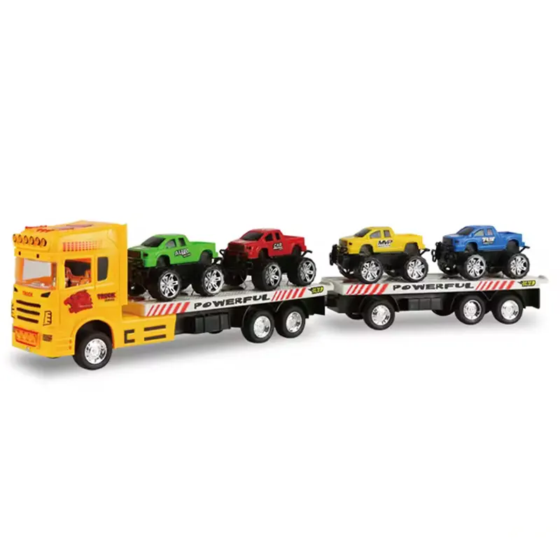 4 대의 차를 가진 재미있은 1/32 가늠자 마찰 트레일러 트럭 수송 장난감