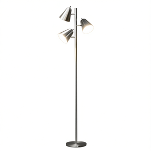 Lampadaire LED moderne à 3 lumières, 64 pouces, avec abat-jour conique en métal argenté, lampe de lecture pour salon et chambre à coucher - Product Image 1