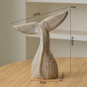 Ornamen ekor ikan paus kayu bahari baru dengan hasil akhir robek terukir modis kerajinan dekorasi rumah pantai - Product Image 4