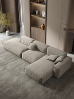 Canapé sectionnel convertible en tissu style Wabi Sabi, design double face, revêtement en coton et lin, grande combinaison modulable