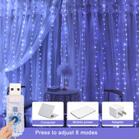Guirlande de lumières LED en cuivre blanc chaud 3M*3M, rideau de lumières, commande par bouton, USB, pour intérieur, mariage, fêtes de Noël