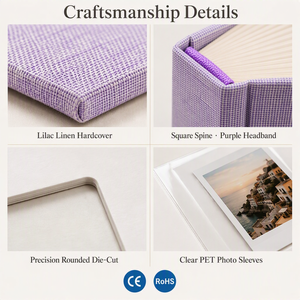 <span class=keywords><strong>Album</strong></span> <span class=keywords><strong>photo</strong></span> premium en lin lilas avec dos renforcé en tissu et reliure carrée pour photos instantanées de 5 pouces - Product Image 3