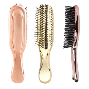 Escova de cabelo galvanizada de ouro de luxo para massagem e cuidados com a pele, pente antiestático para dentes macios e lisos