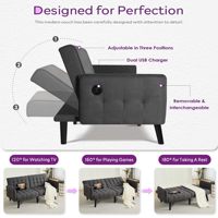 Konvertierbares Futon-Sofabett mit USB-Anschluss, Gepolstertes Tufted-Sofa, Kleines Verstellbares Klappsofa, Modernes Mid-Century Schlafsofa